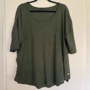 Women’s Plus Size Olive Green Waffle Knit Top Shirt with Side Buttons